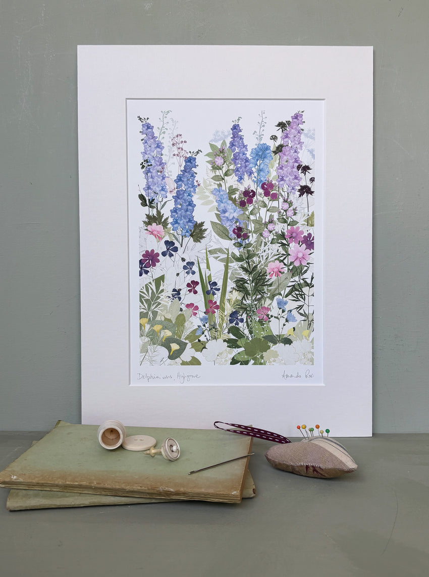 Delphiniums, Highgrove print